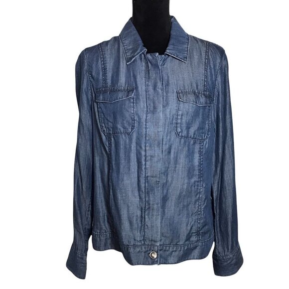 Coldwater Creek 100% Lyocell Denim Button Up Shirt in Blue - Size 12 - Picture 1 of 7